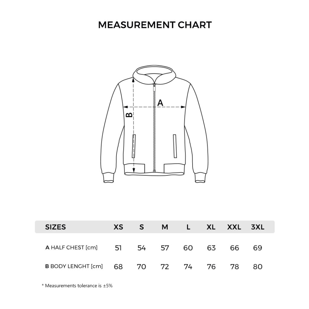 Tehnički crtež sa merama: TEN JACKET