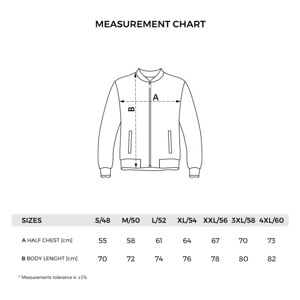 Tehnički crtež sa merama: CRAFT JACKET