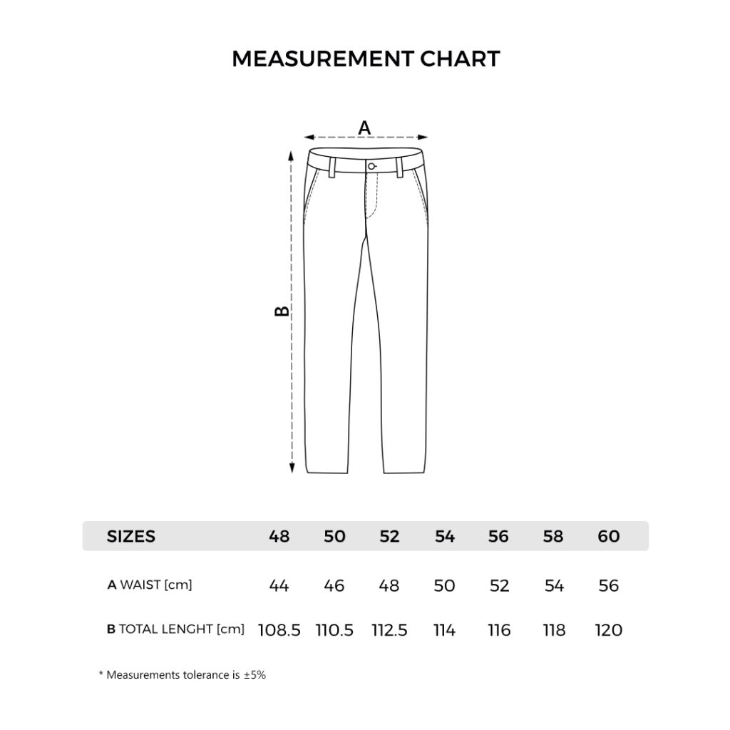 Tehnički crtež sa merama: FORCE PANTS