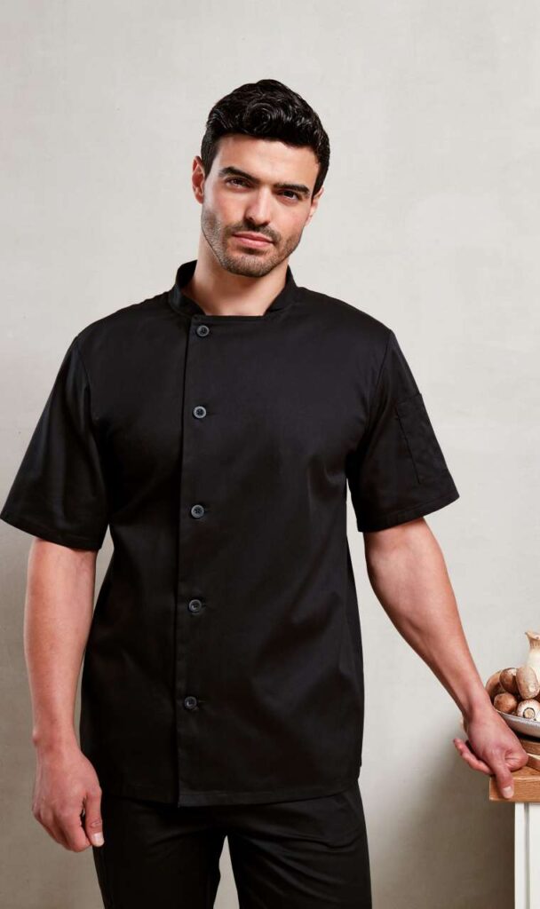 Premier 'essential' short sleeve chef's jacket, Crna
